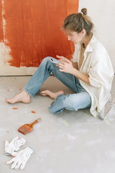 A Woman Sitting on the Floor and Looking at Her Smartphone